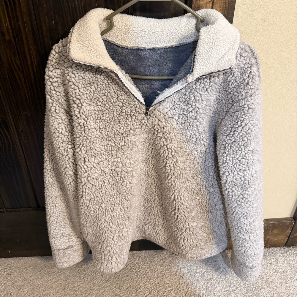 Cozy Gray Sherpa Pullover